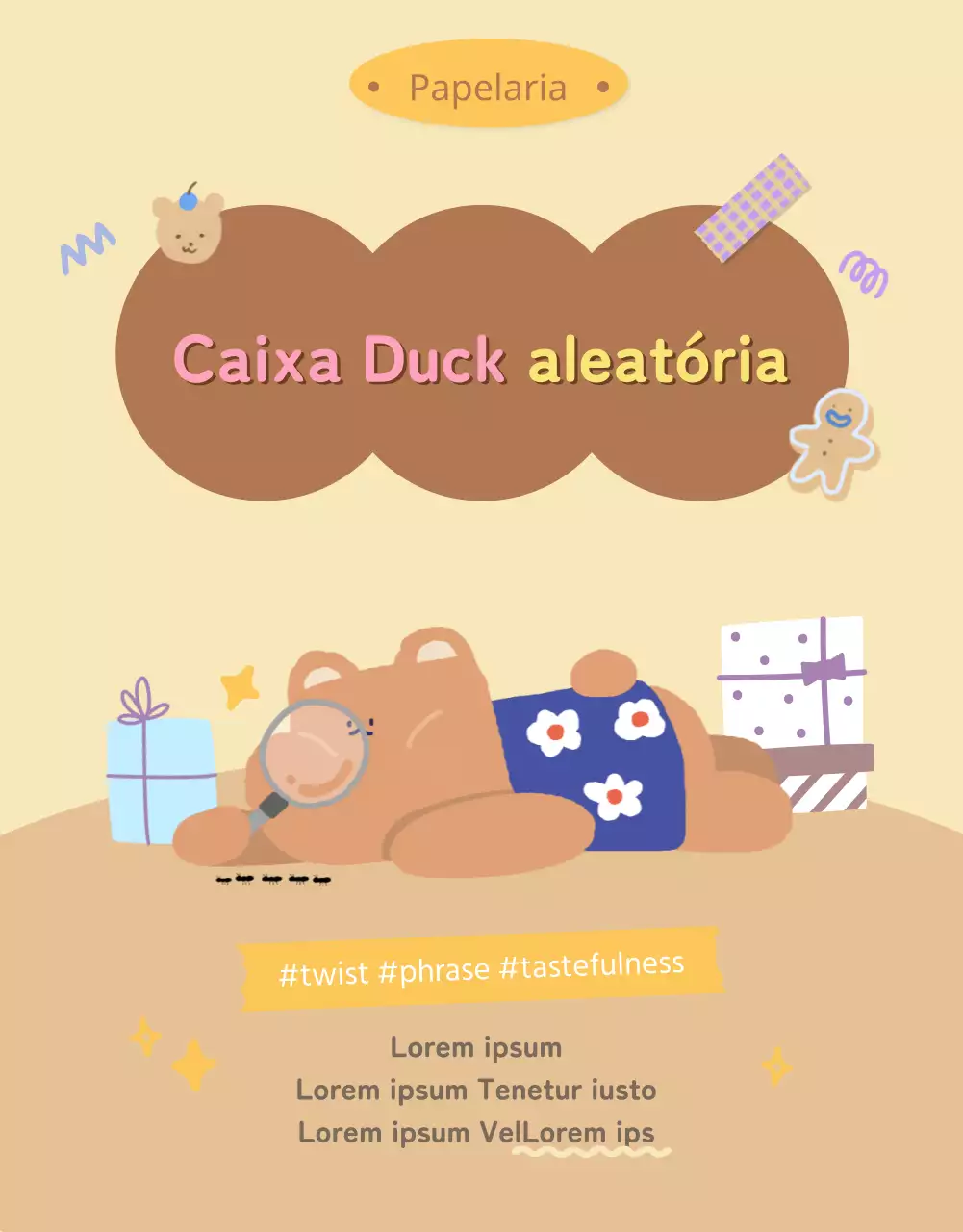 Caixa aleatória de bonitos artigos de papelaria Daku em bege e castanho
