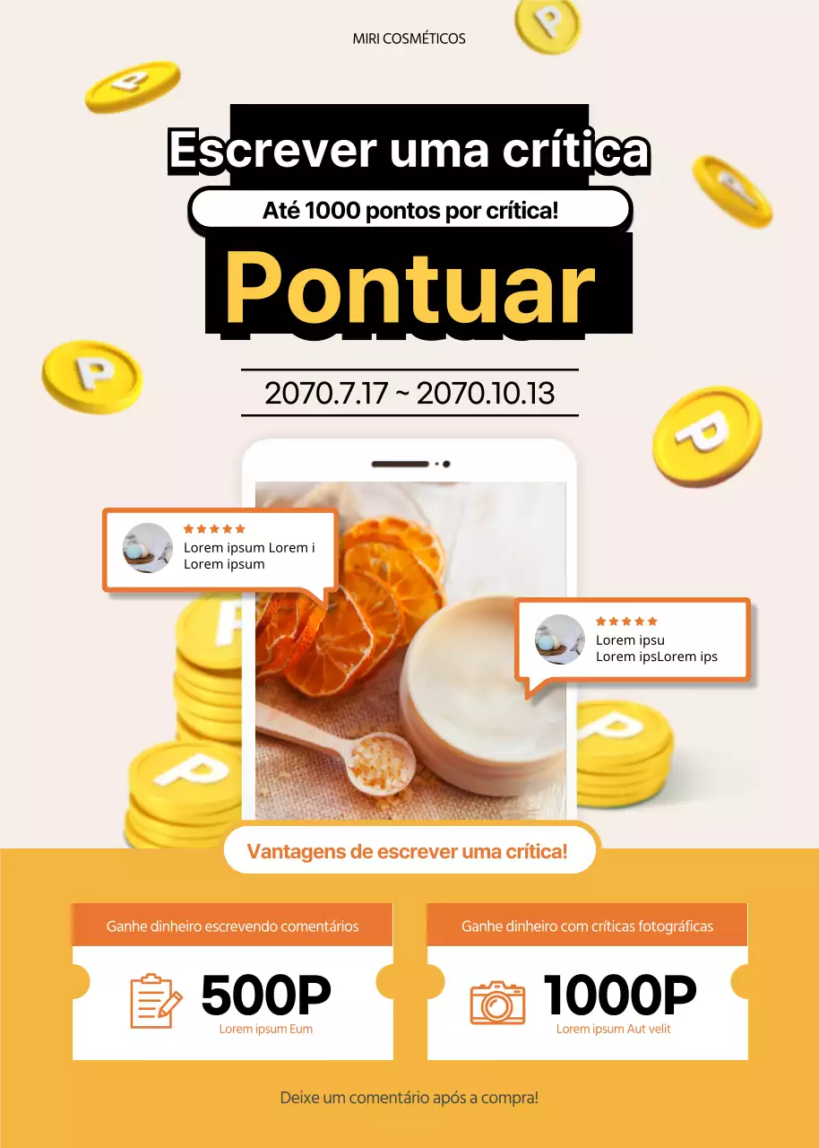 Modelo de evento de revisão recompensada com tema laranja