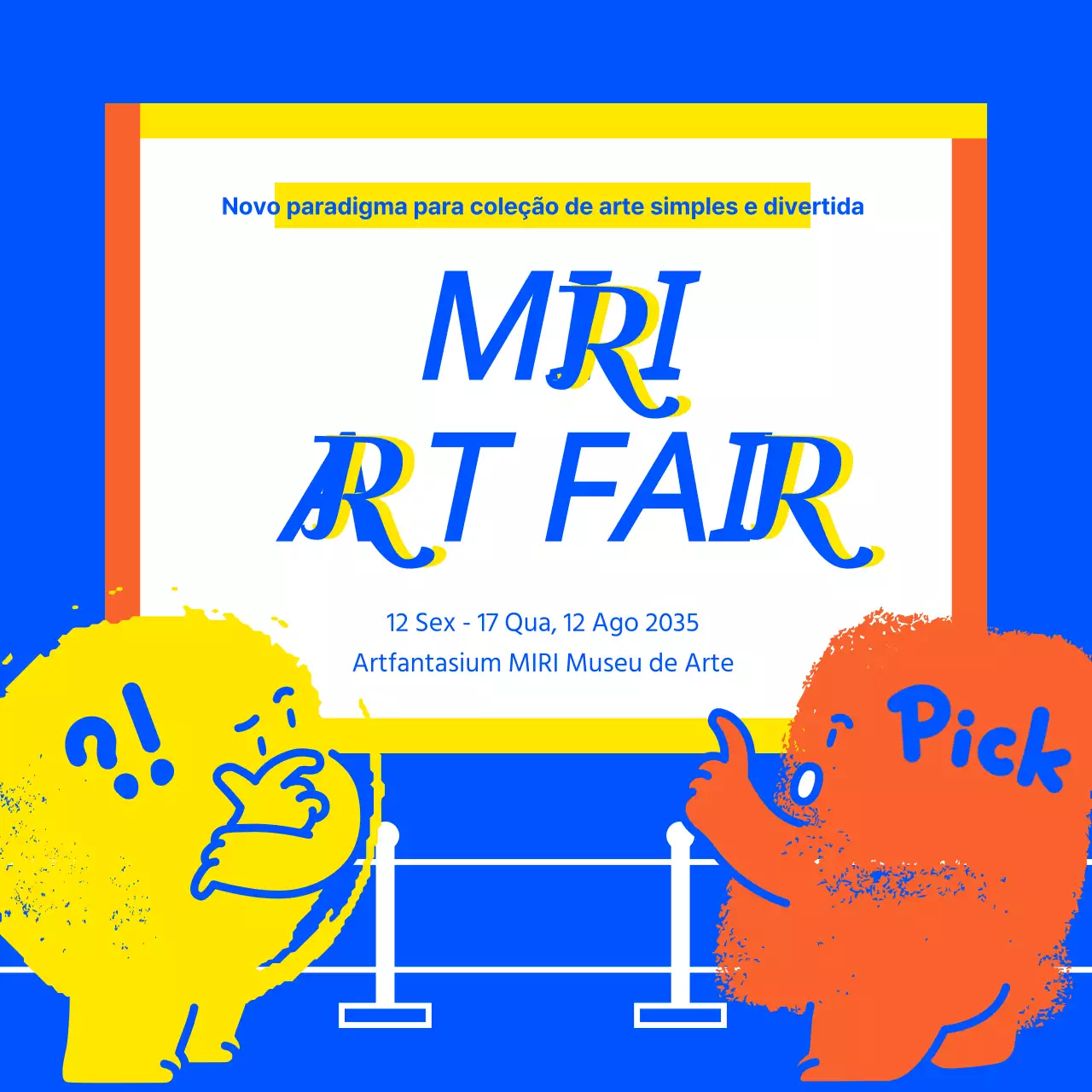 Um tema de feira de arte com um conceito de ilustração leve e simples em vermelho, amarelo e azul.