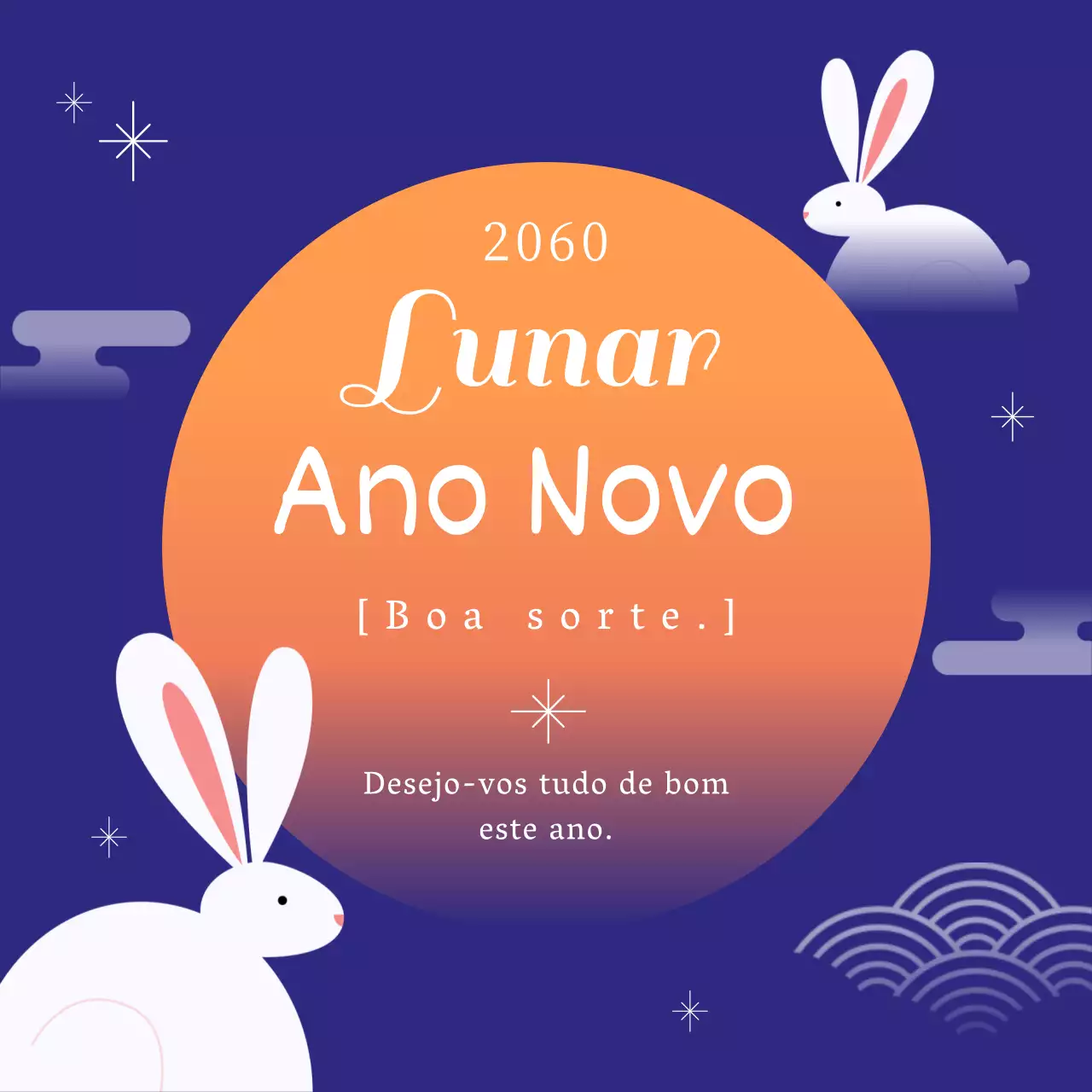 Saudações de Ano Novo no ano do gato com conceito oriental azul laranja