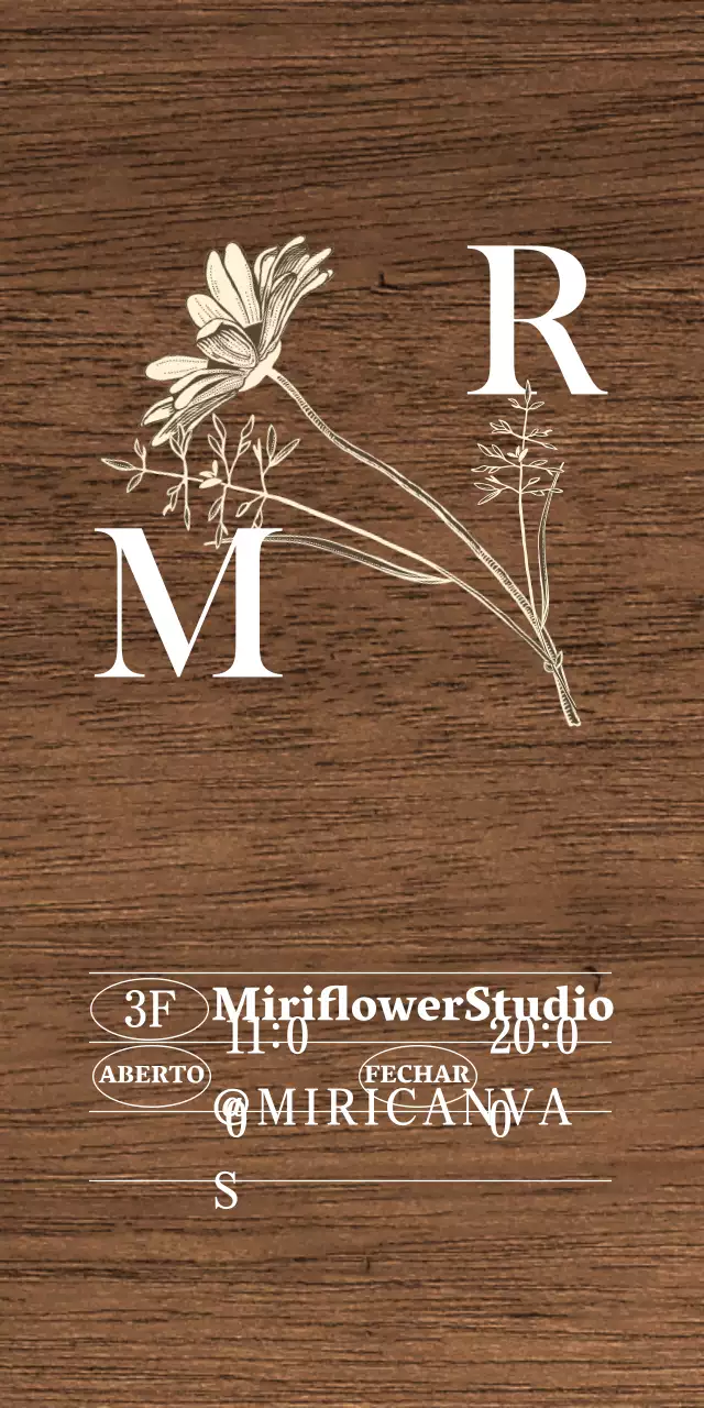 Letreiro Flower Studio de inspiração vintage com texto em branco e marfim e ilustrações florais