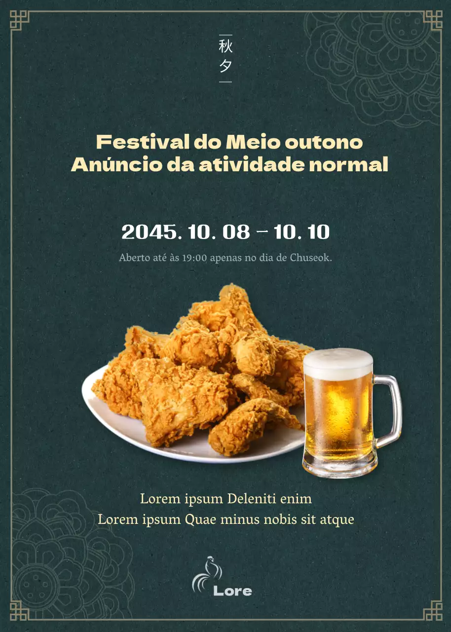 Um guia do horário normal de funcionamento do Chuseok em verde escuro e amarelo claro
