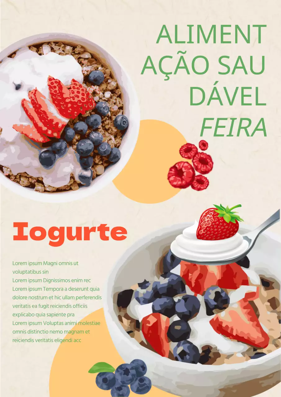 Feira de alimentos saudáveis à base de iogurte com fundo amarelo