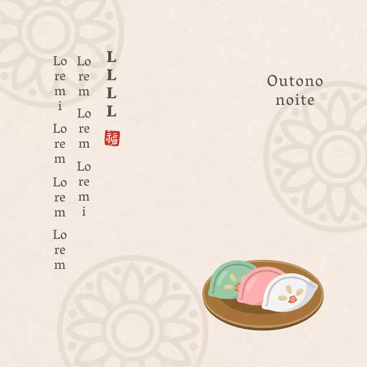 Bolo de arroz simples com padrão tradicional em marfim restaurante Chuseok ação de graças