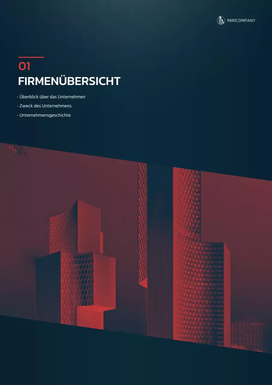 Grafikkonzept Businessplan in Marineblau und Rot