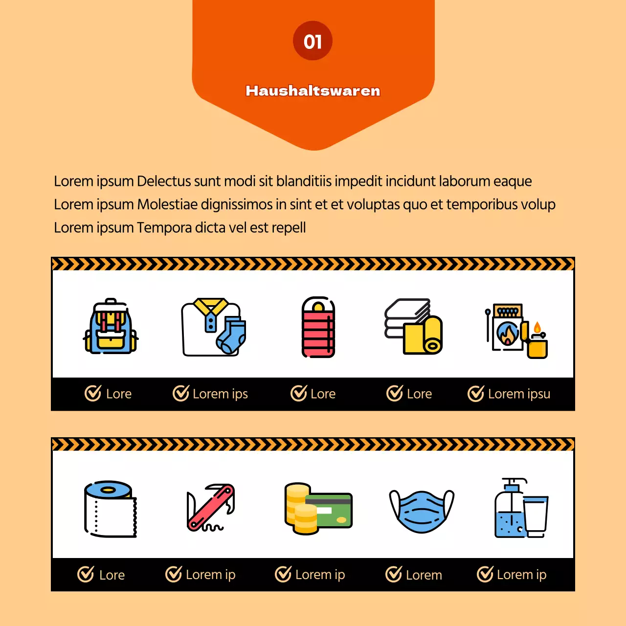 Hervorhebung von Abbildungen in Gelb Erstellen Sie die Überlebenstasche meiner Familie
