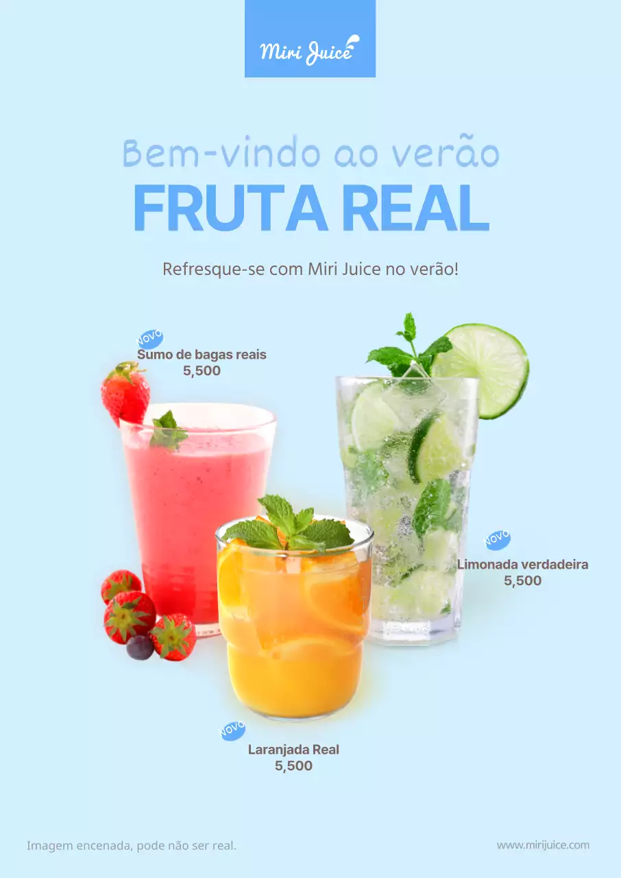 Cartaz de várias bebidas de verão em azul claro