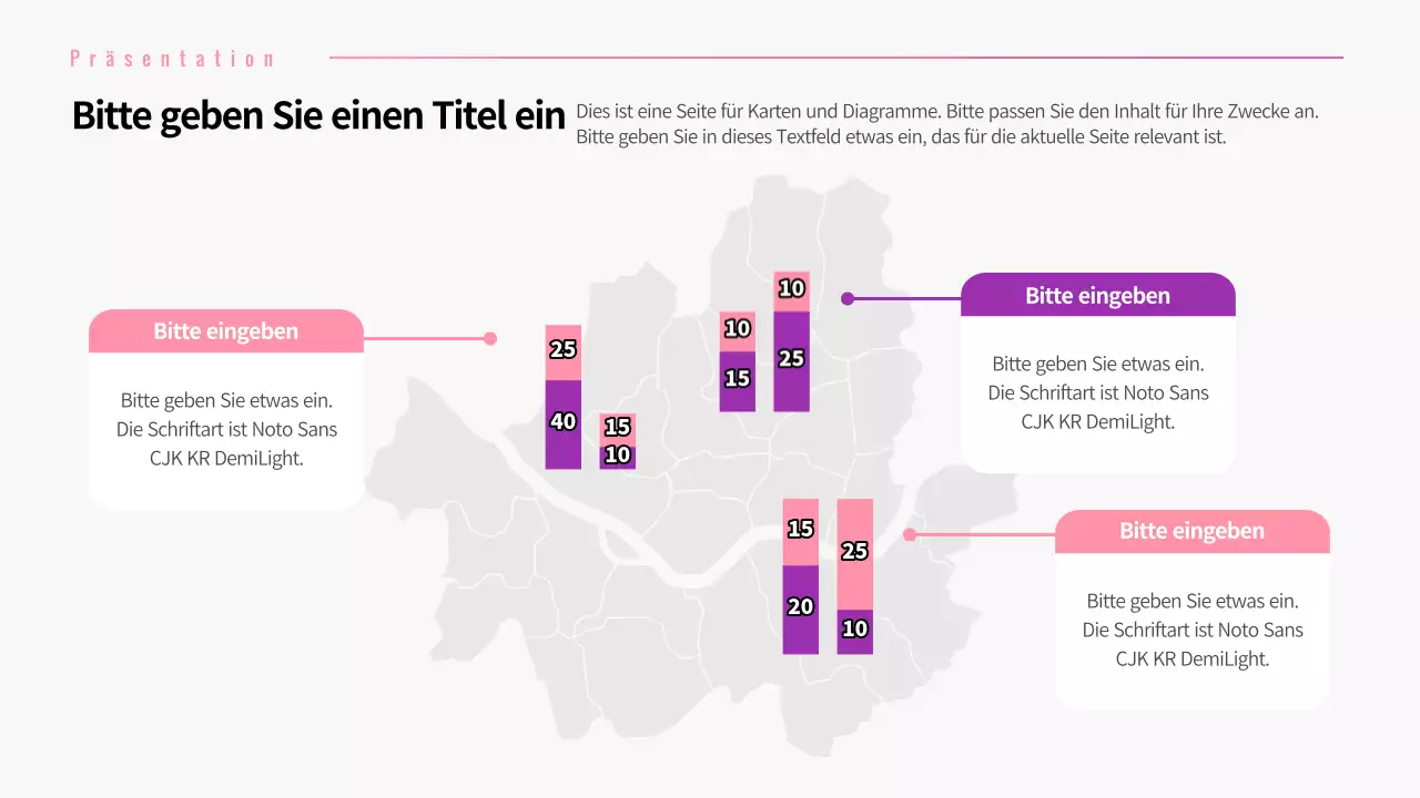 Karte und Balkendiagramm mit rosa Farbverlauf