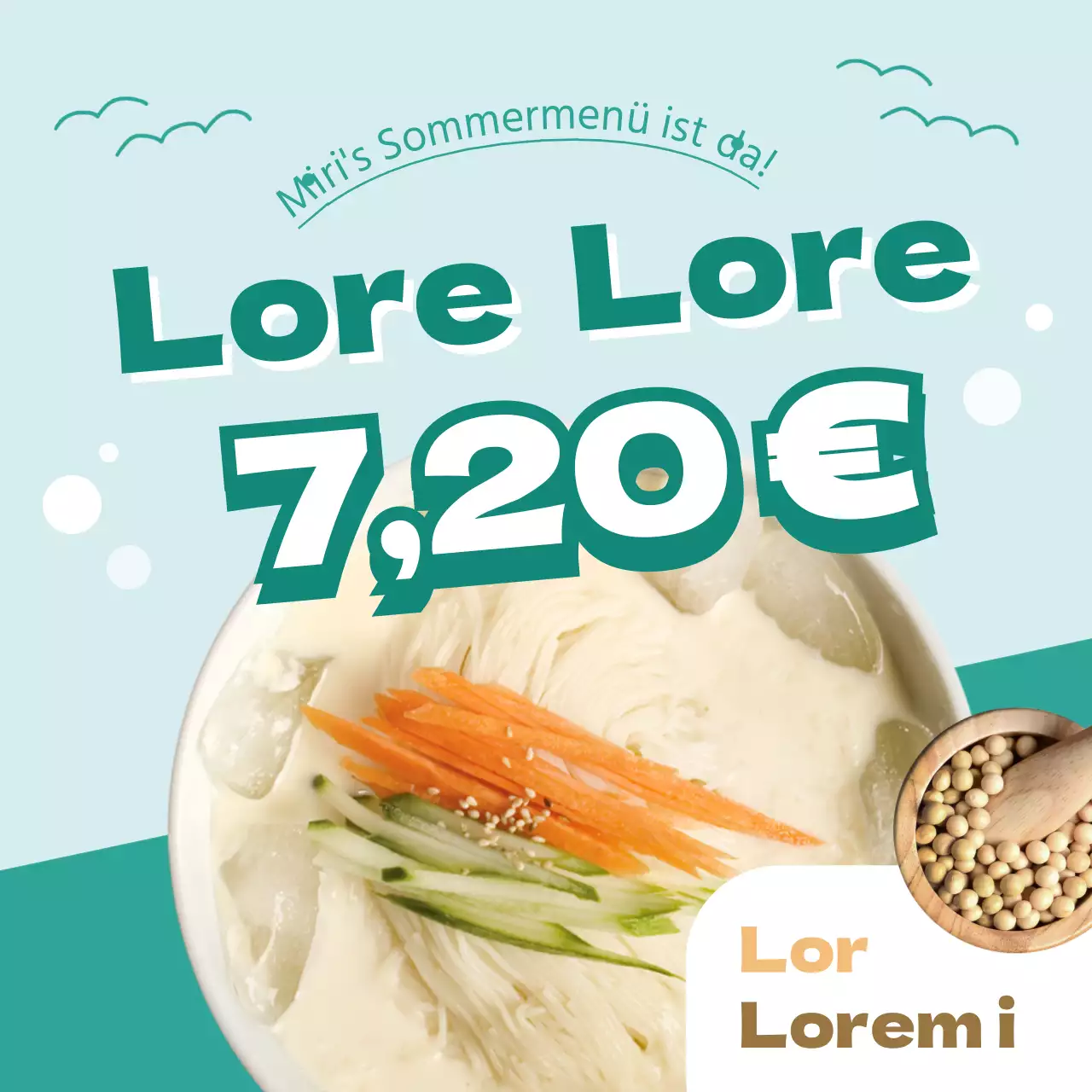 Veranstaltung zur Einführung von Bohnennudeln mit türkisem Hintergrund