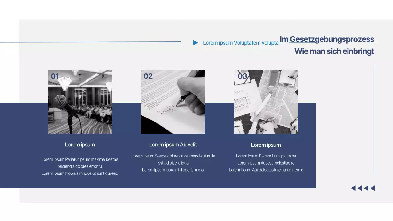 Ein einfacher, marineblauer und weißer Bericht über das Engagement der Gemeinschaft