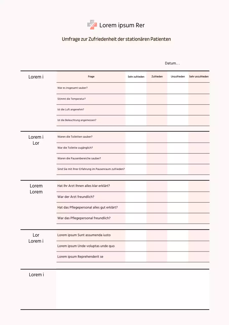 Umfrage zur Zufriedenheit weiblicher Krankenhauspatienten in Pink