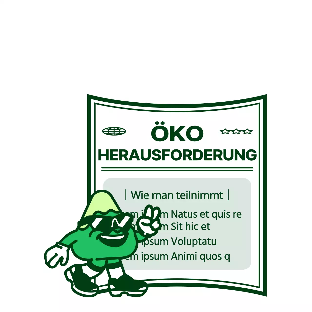 Niedlicher und angesagter Illustrationsstil mit einer frischen grünen Farbe Eco Challenge Veranstaltungsinformationen