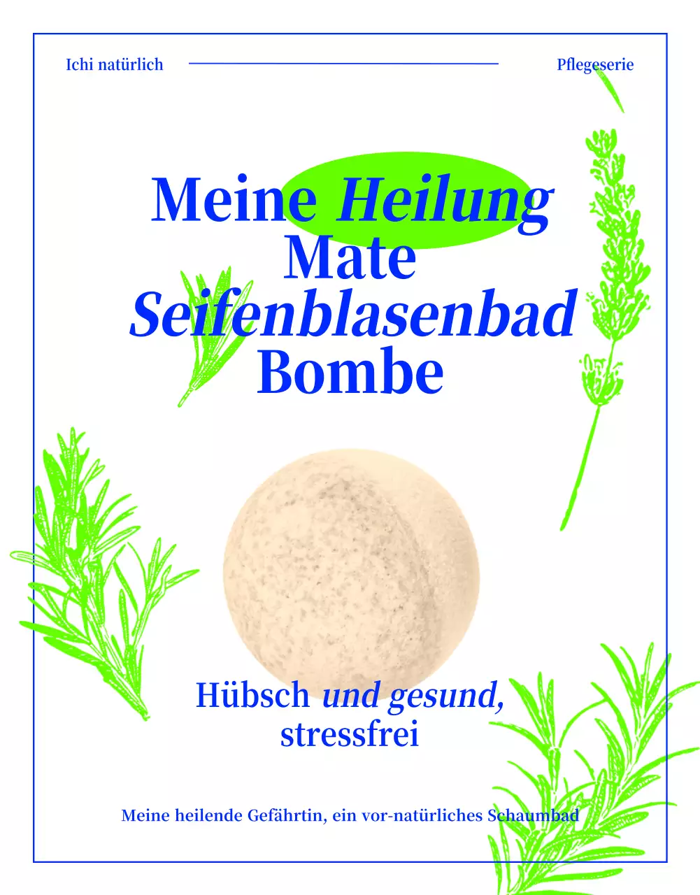 Vornatürliches Schaumbad mit Kräuterzeichnung in Neongrün und Blau