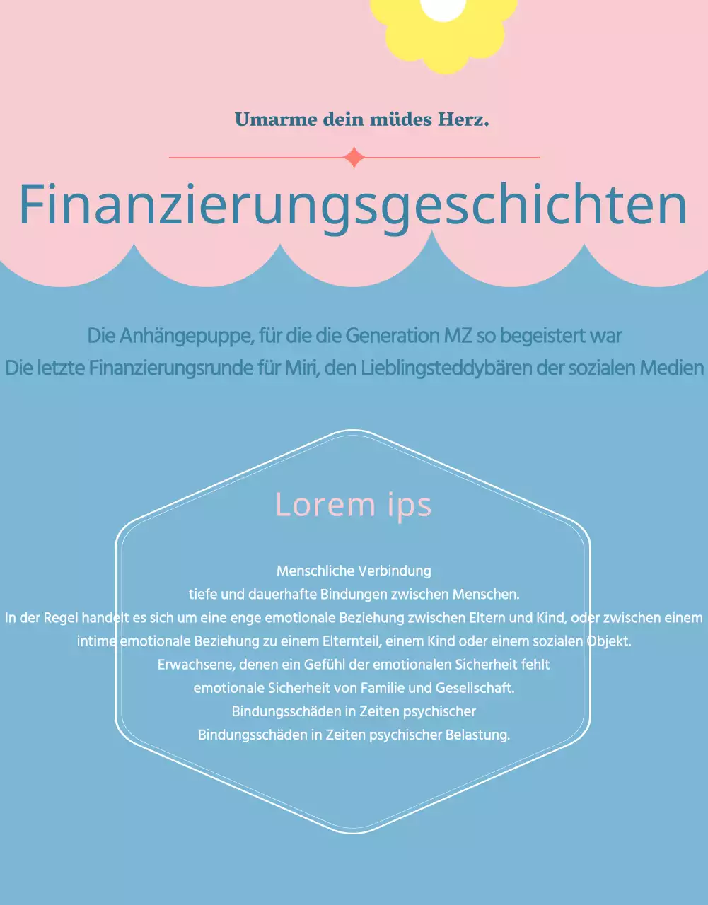 Ein Finanzierungsvorschlag für eine rosa und hellblaue Kuschelpuppe