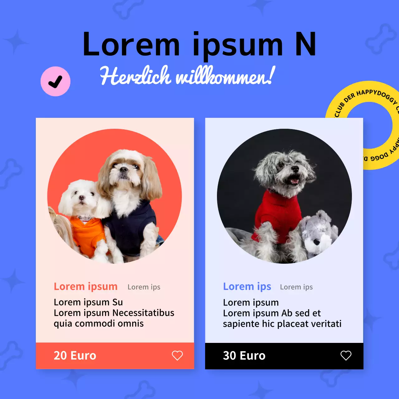 Blaue und gelbe rosa Hundebekleidung Social Media Vorlage