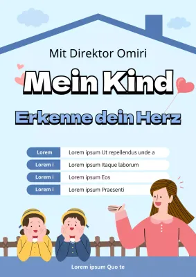 Ein Werbeplakat für eine Veranstaltung des Instituts für Kinderpsychologie in Blautönen.