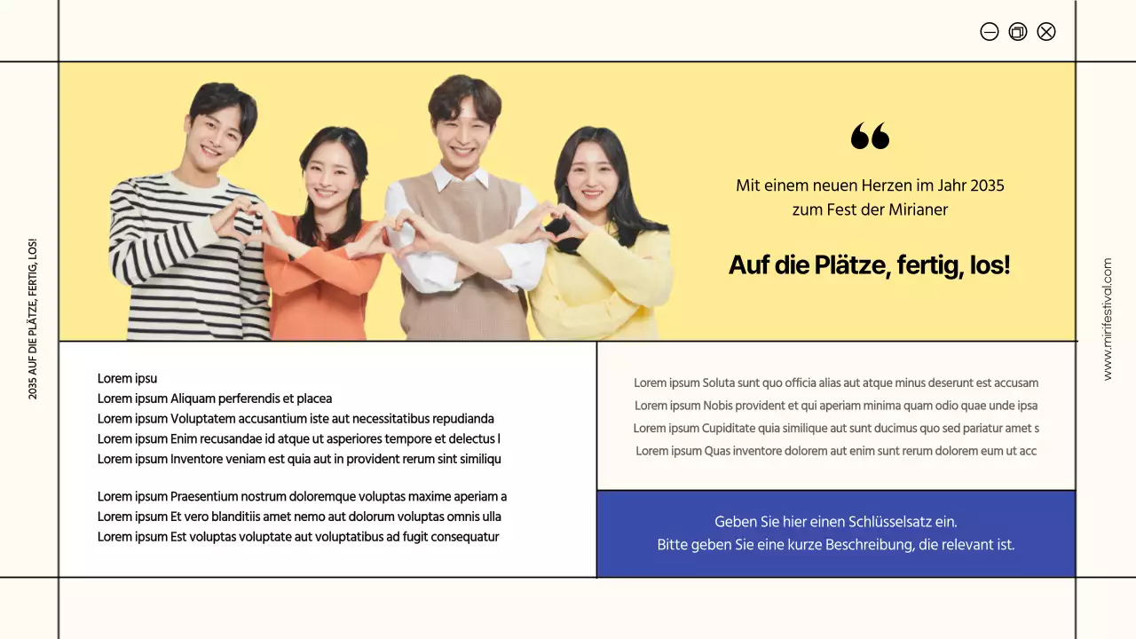 Elfenbeinfarbene und gelbe Rahmen markieren den Vorschlag für ein Universitätsfest