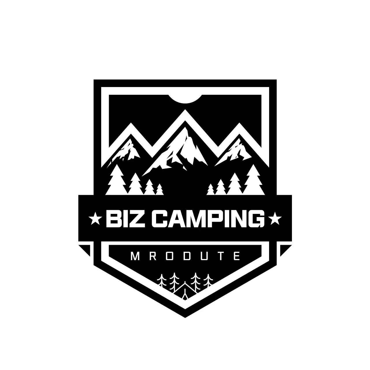 Sauberer Stil mit weißen und schwarzen Illustrationen für Campingclubs