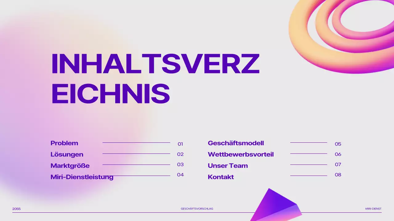 Pitchdeck aus lila 3D-Formverlaufsbildern
