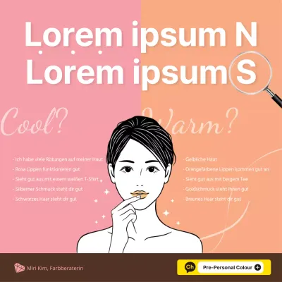 Persönlicher Farbdiagnoseberater mit kühlen und warmen Farbtönen in Pink und Orange.