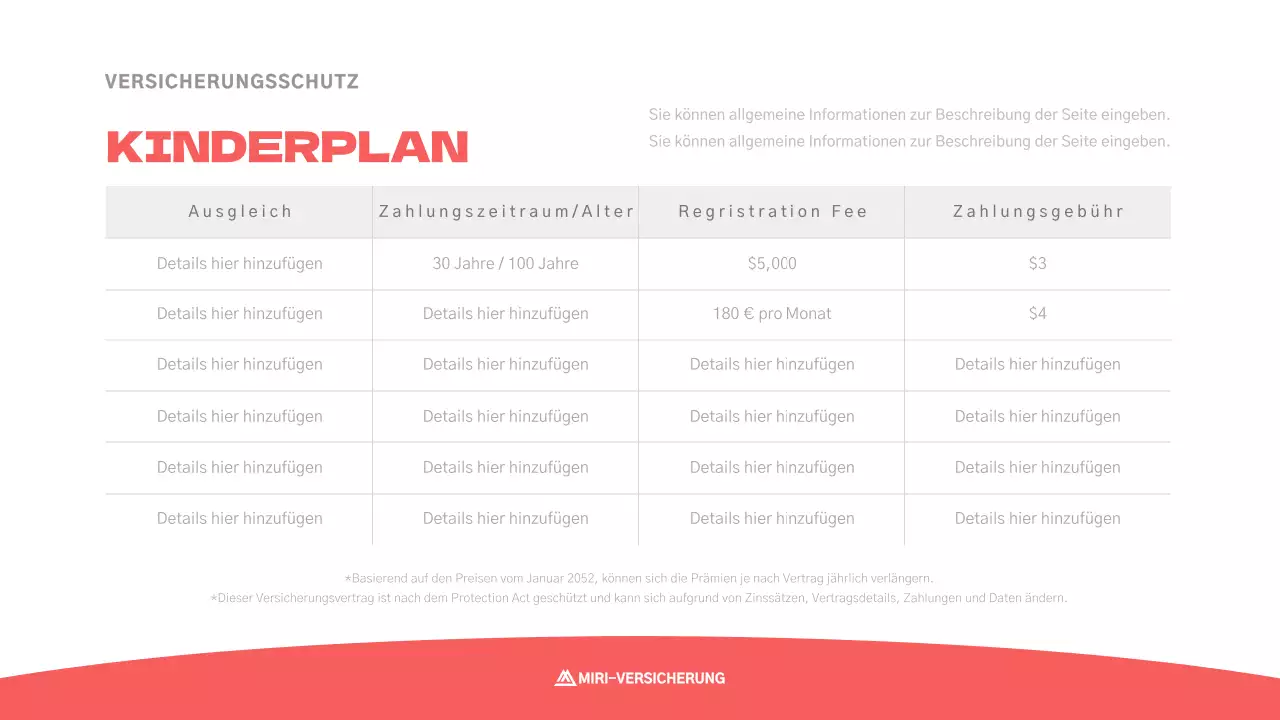 Niedlicher Versicherungsantrag für Kinder in Rosa