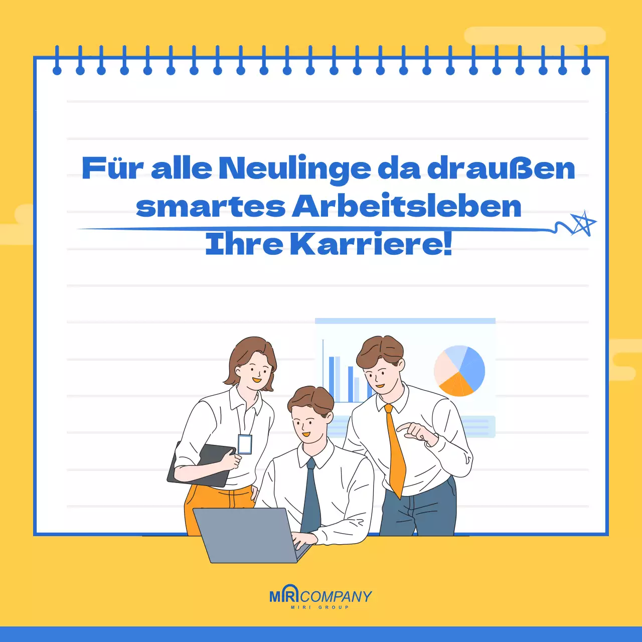 Blaue und gelbe Illustration Konzept Wie man gut bei der Arbeit berichten CardNews