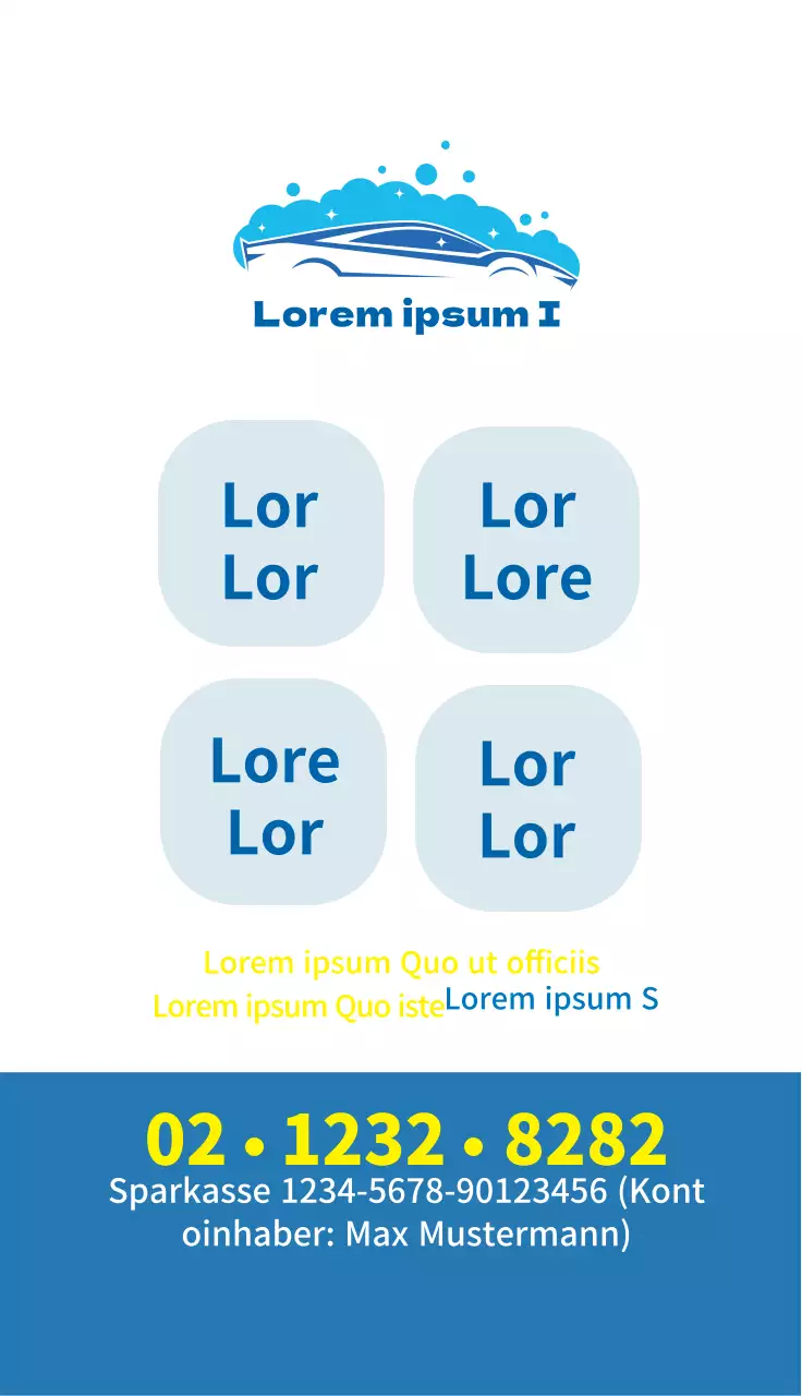 Blaue Illustration Werbung für eine saubere Autowäsche in einem Autocenter