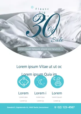 Werben Sie mit einem Foto einer hellblauen Bettdecke für den Verkauf von Sommerbettdecken in einem Geschäft für Bettdecken