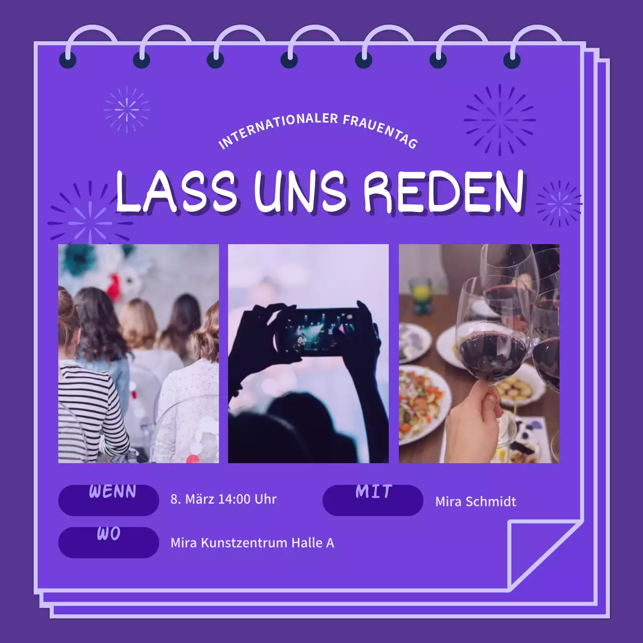 Lila Illustration von Frauen verschiedener Rassen zur Förderung des Internationalen Frauentags