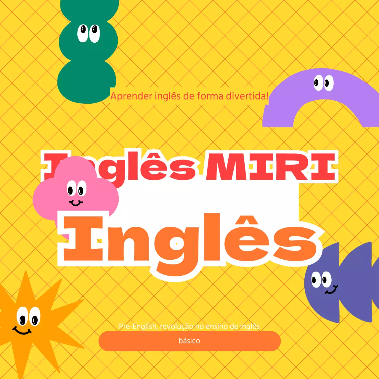 Apresentação de uma escola de inglês do ensino primário com um conceito colorido e formas engraçadas.