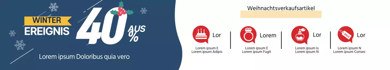 Blaue illustrierte Schriftzüge heben die Werbung für den Weihnachtsverkauf hervor