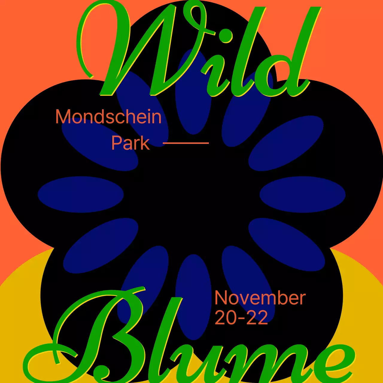 Schwarz-orangefarbenes Wildblumenfest