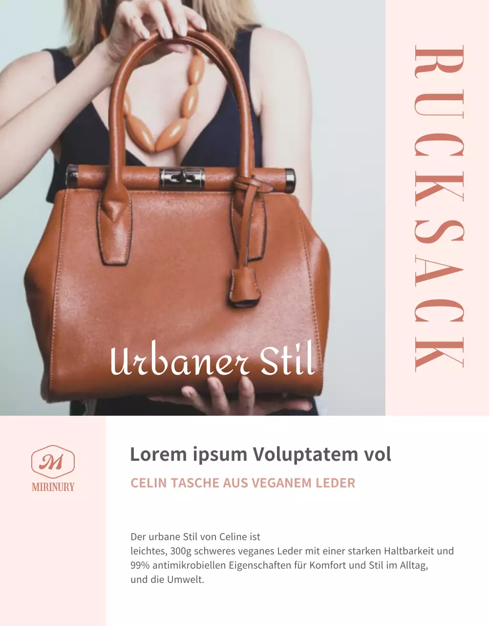 Rosa Hintergrund minimalistische vegane Tasche Details
