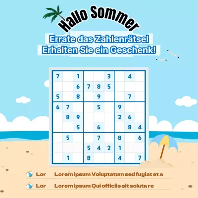 Zahlenpuzzle Event mit blauem Sommerhintergrund
