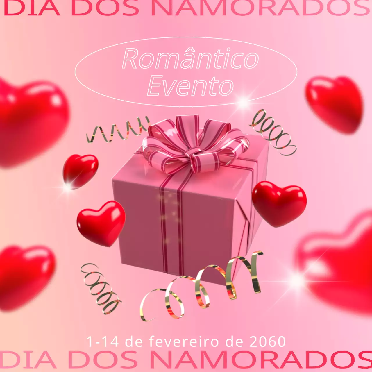 Apresentamos o nosso evento do Dia dos Namorados com cor-de-rosa, lindas caixas de presente e corações