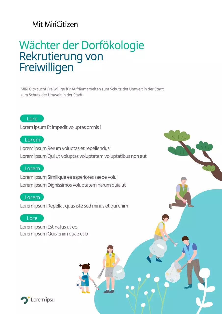 Rekrutierung von Dorf-Öko-Wächtern mit sauberem Text in Blau