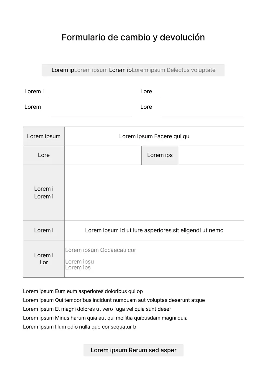 Formulario de documentación de devolución de cambio de Greycollar's Shopping Mall