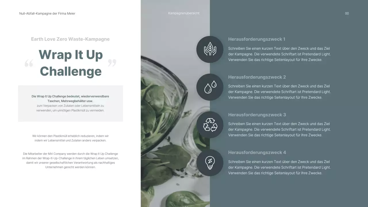 Präsentation eines Pitches für eine interne Umweltkampagne in beruhigenden Grüntönen