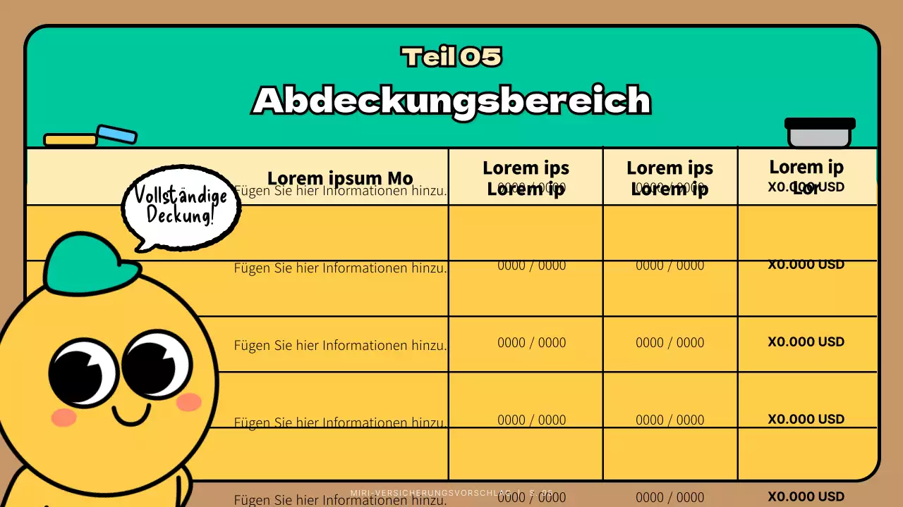 Türkis Niedlicher Charakter Kind Versicherung Vorschlag Präsentation