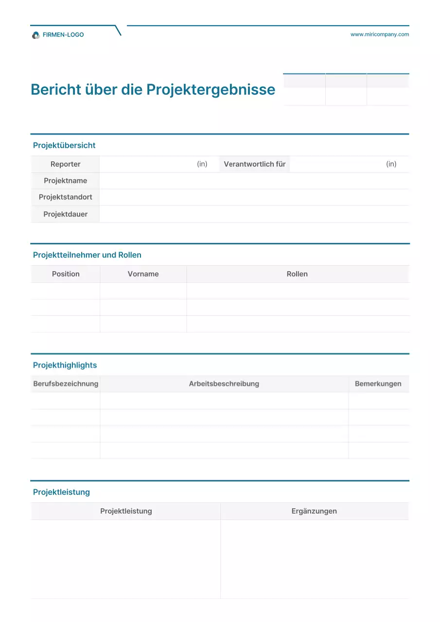 Einfaches Konzept Projektbericht in Weiß und Türkis