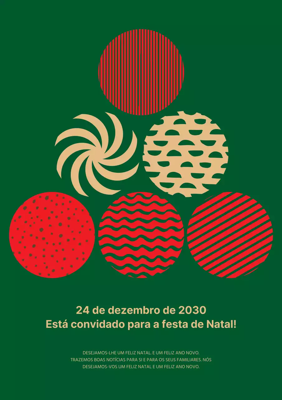 Convite de festa de Natal em verde, dourado e vermelho