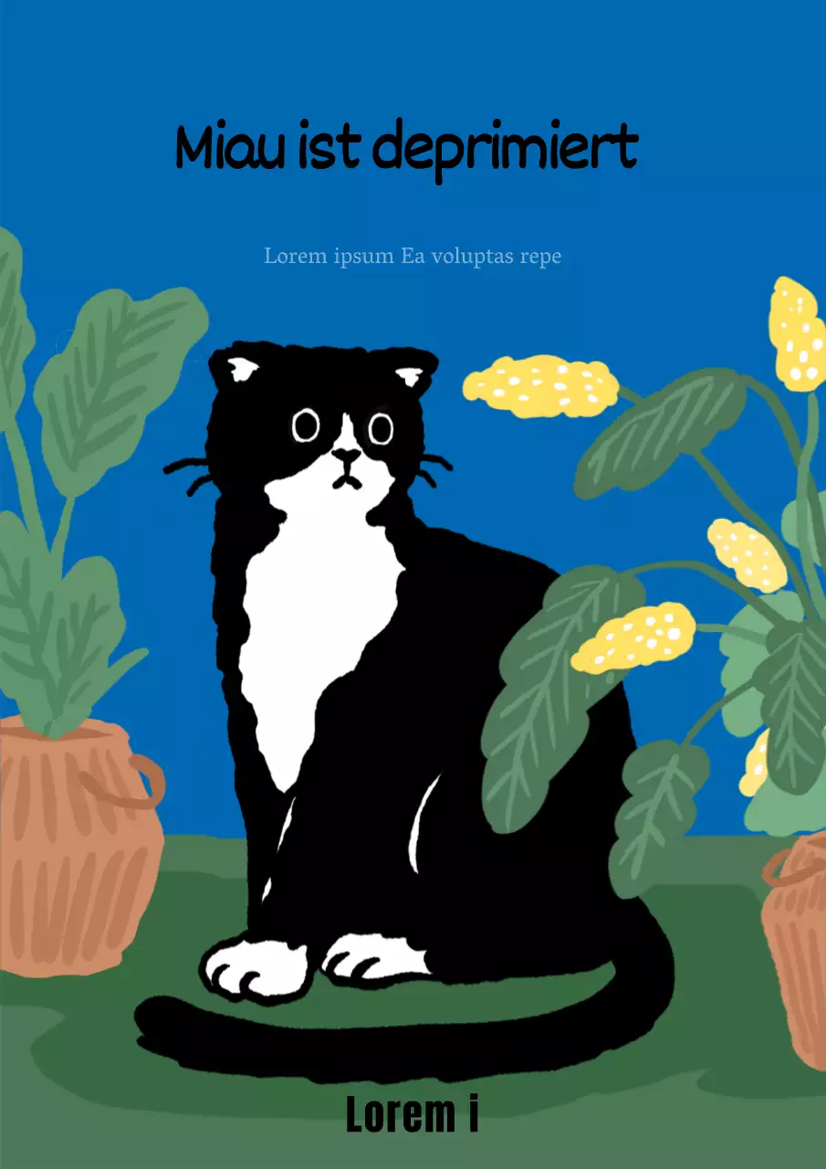 Illustrierter Katzenaufsatz in Blau und Grün