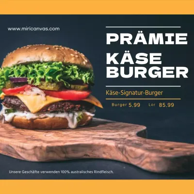 Handgefertigte Premium-Burger Cheeseburger Werben Sie für Ihren Signature-Burger