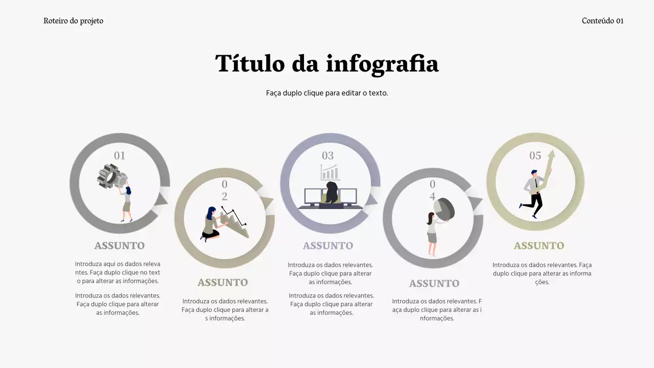 Infografias com ícones gráficos a cinzento-bege