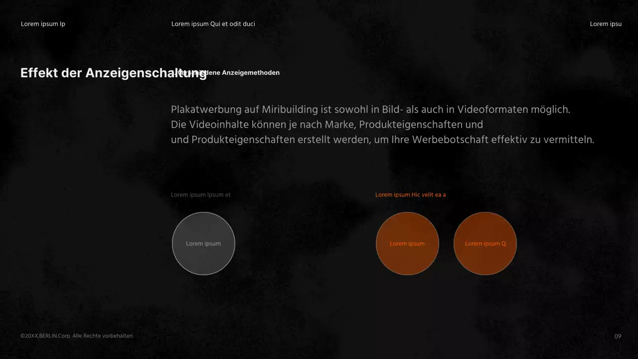 Eine saubere, schwarz-orangefarbene Produktanzeige für Gebäude