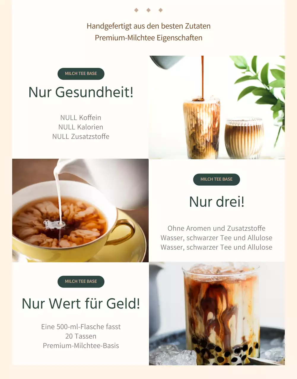 Entkoffeinierte Milchtee-Basis