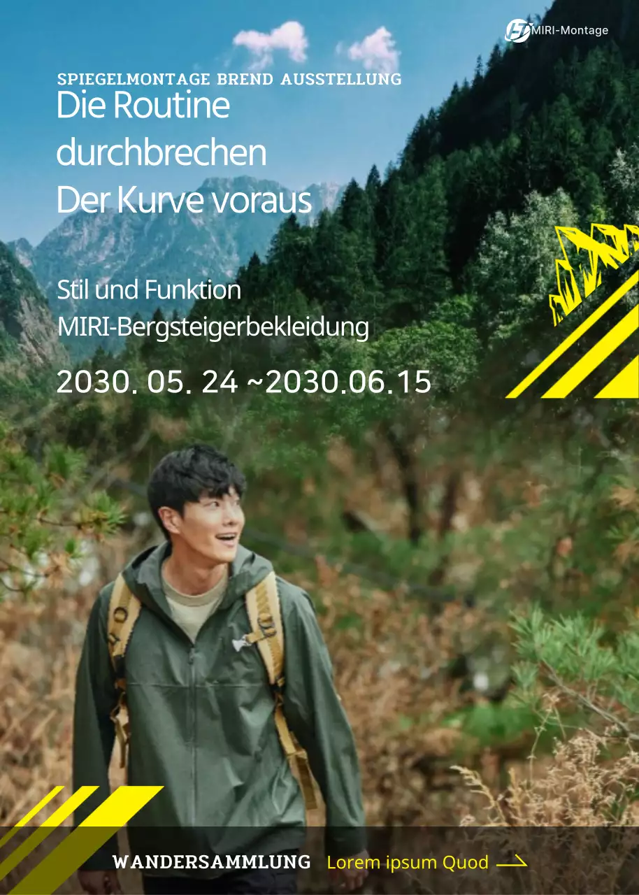 Hübsche gelbe und grüne Bergsteigerkleidung in der Auslage