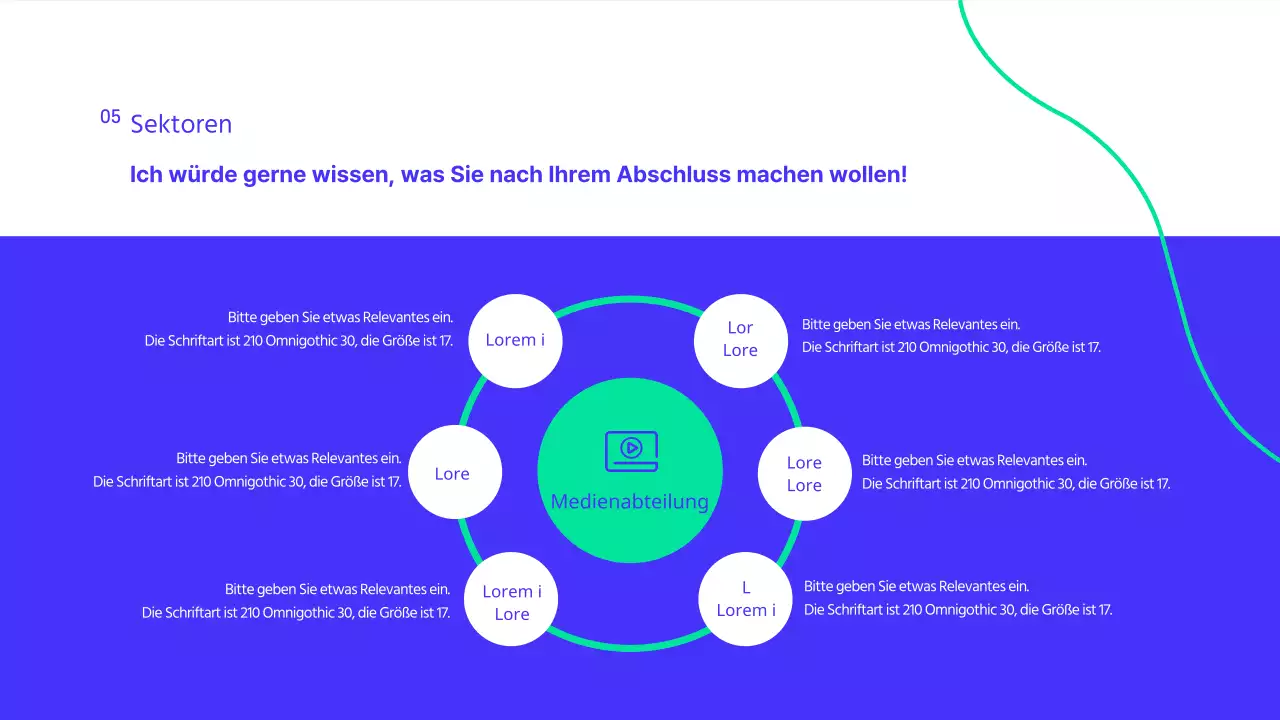 Eine moderne blau-weiße Präsentation der Abteilung für Öffentlichkeitsarbeit einer Universität