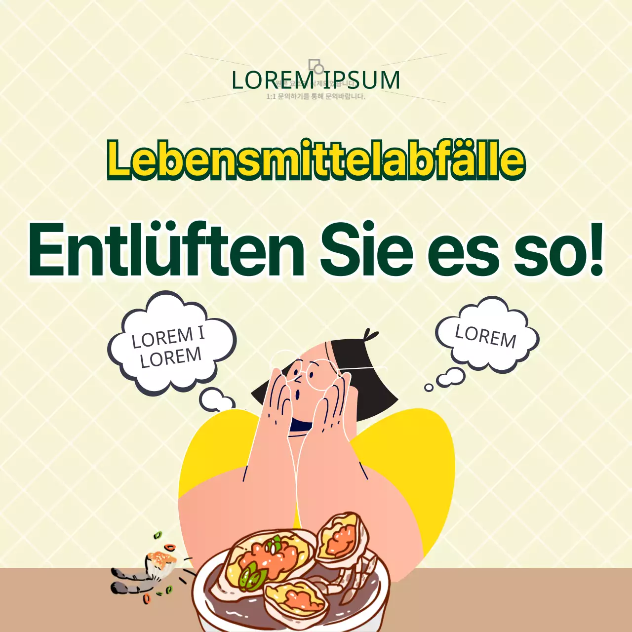 Gelb und grün illustrierte Tipps zur Lebensmittelverschwendung