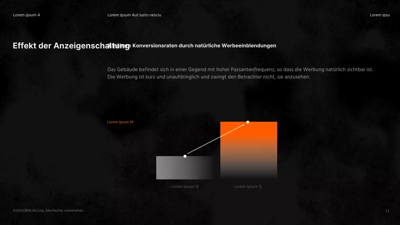 Eine saubere, schwarz-orangefarbene Produktanzeige für Gebäude